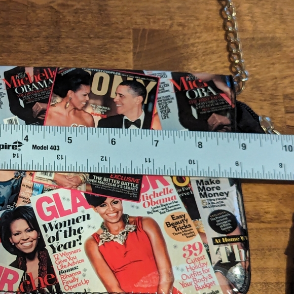 Michelle Obama Glossy Magazine Cover Collage Purse With Chain - Picture 9 of 10